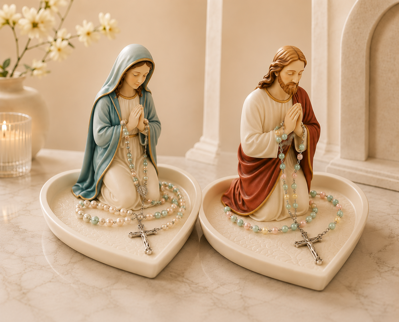 ✝️ HOT SALE 50% OFF - Graceful Faith Virgin Mary Ceramic Rosary Holder Keepsake Tray